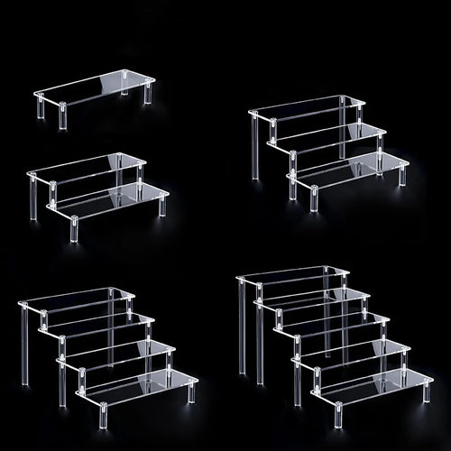 1-5 Tier Acrylic Display Stand Perfume Doll Clay Figurine Blind Box Storage Rack Transparent Ladder Makeup Organization W-2
