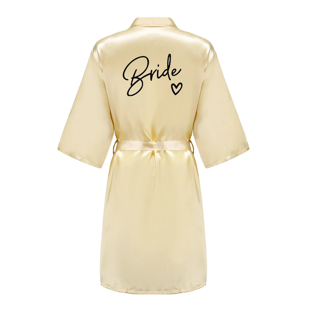 Wedding Party Team Bride Robe With Black Letters Kimono Satin Pajamas Bridesmaid Bathrobe SP003