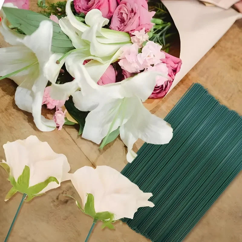 50-100Pcs Green Floral Wire Stems Flexible Iron For DIY Bouquets Flower Arrangement Crafting Supplies Wedding Party Home Decor