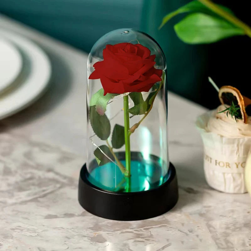 Artificial Rose Flowers Eternal Rose LED Light Foil Flower in Glass Cover Simulation Rose Flower Wedding Mother's Day Gifts