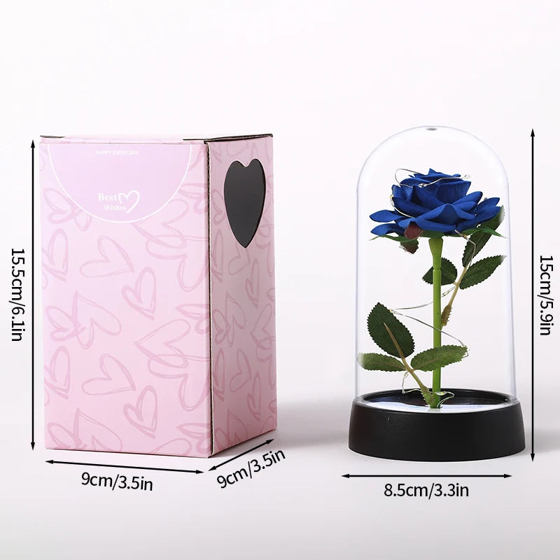Artificial Rose Flowers Eternal Rose LED Light Foil Flower in Glass Cover Simulation Rose Flower Wedding Mother's Day Gifts