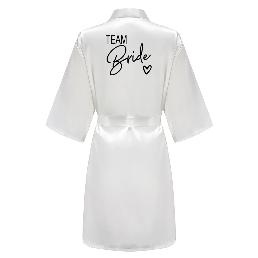 Wedding Party Team Bride Robe With Black Letters Kimono Satin Pajamas Bridesmaid Bathrobe SP003