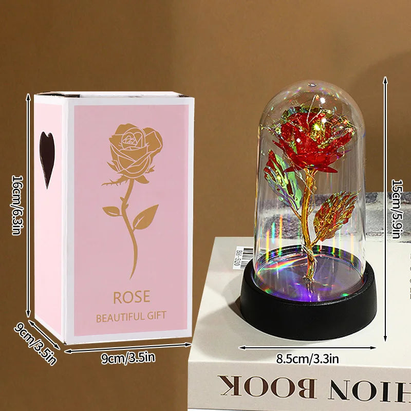 Artificial Rose Flowers Eternal Rose LED Light Foil Flower in Glass Cover Simulation Rose Flower Wedding Mother's Day Gifts