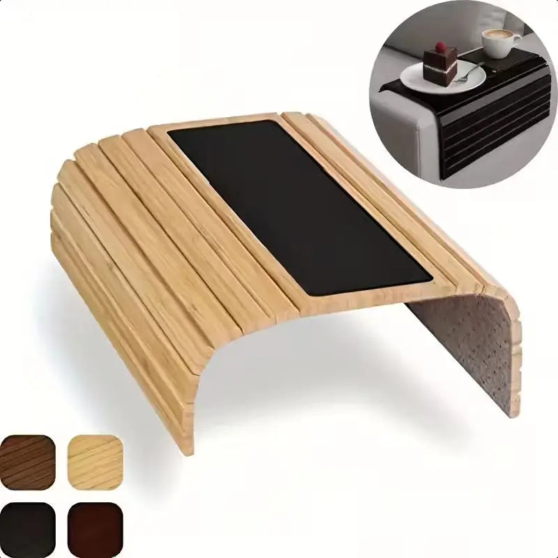 Couch Cup Holder Bamboo Wood Sofa Armrest Tray Foldable Sofa Cup Holder Anti-Slip Couch Arm Cup Holder Sofa Side Storage Tray