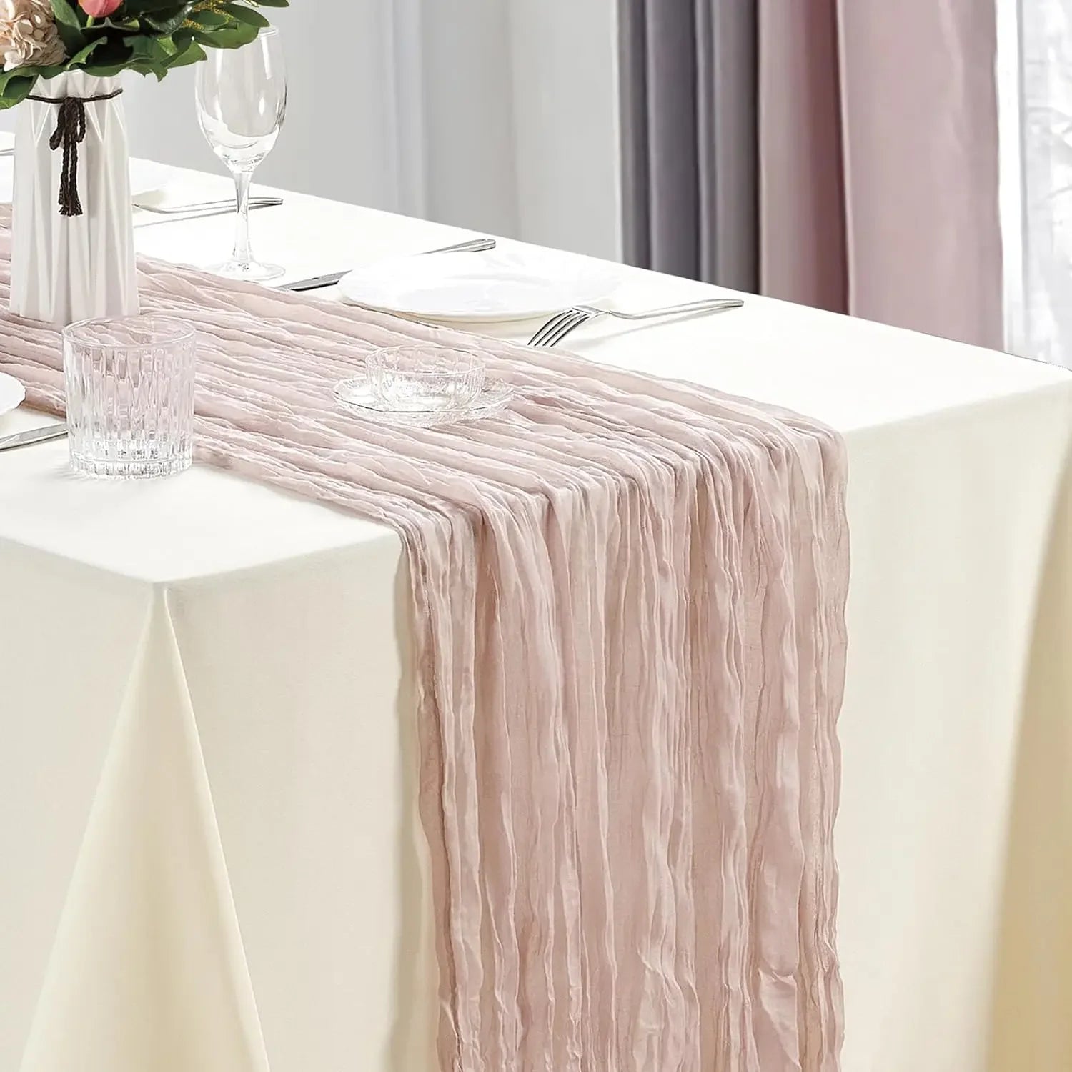 10Pcs CheeseCloth Table Runner, 40x270cm Boho Gauze Fabric Rustic Sheer TableRunner for Wedding Bridal Shower Party Banquet