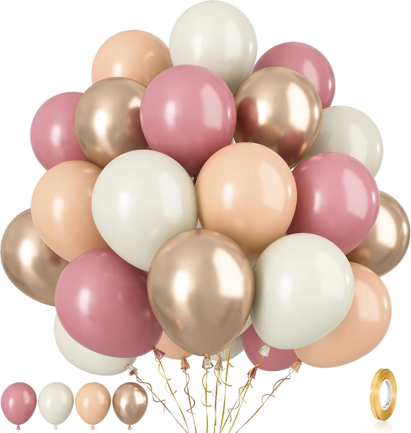 40Pcs Boho Pink Sand White Latex Balloons 10inch Metal Chrome Gold Balloons for Birthday Wedding Baby Shower Party Decor Globos