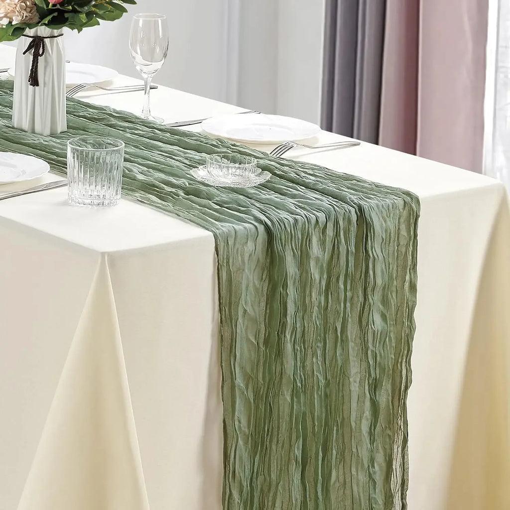 10Pcs CheeseCloth Table Runner, 40x270cm Boho Gauze Fabric Rustic Sheer TableRunner for Wedding Bridal Shower Party Banquet