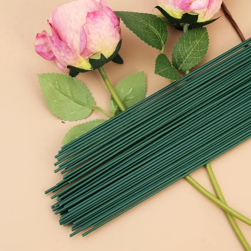 50-100Pcs Green Floral Wire Stems Flexible Iron For DIY Bouquets Flower Arrangement Crafting Supplies Wedding Party Home Decor