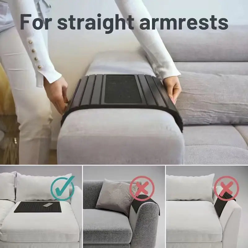 Couch Cup Holder Bamboo Wood Sofa Armrest Tray Foldable Sofa Cup Holder Anti-Slip Couch Arm Cup Holder Sofa Side Storage Tray