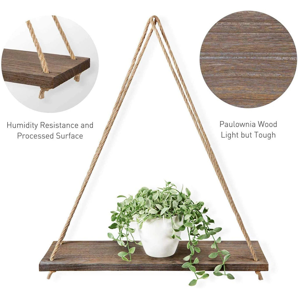 1PC Hanging Shelves for Wall Floating Shelves, Macrame Rope Triangle Shelf, Natural Light Reclaimed Wood, Farmho