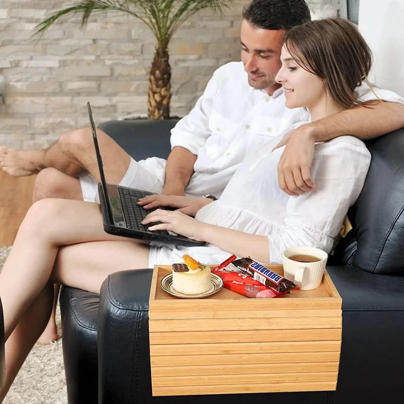 Couch Cup Holder Natural Anti-Slip Bamboo Sofa Armrest Tray Foldable Multifunctional Sofa Cup Holder for Cups Remote Control