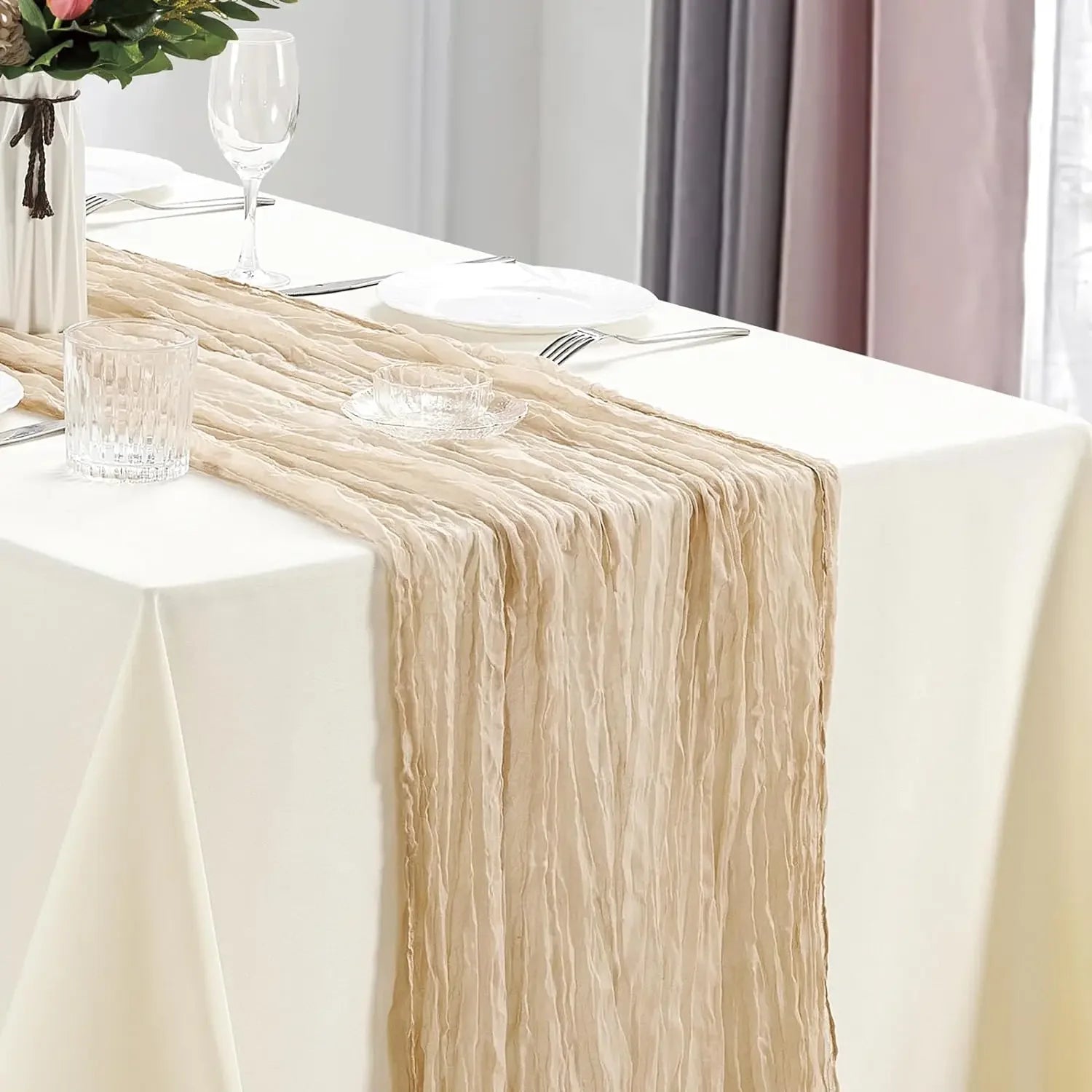 10Pcs CheeseCloth Table Runner, 40x270cm Boho Gauze Fabric Rustic Sheer TableRunner for Wedding Bridal Shower Party Banquet