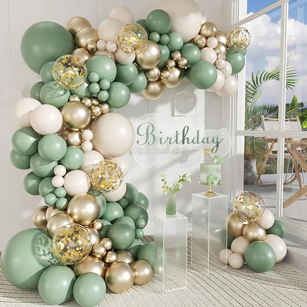 Green Balloons Arch Sage Green White Sand Gold Confetti Latex Ballon Garland Birthday Party Wedding Graduation Decoration Globos