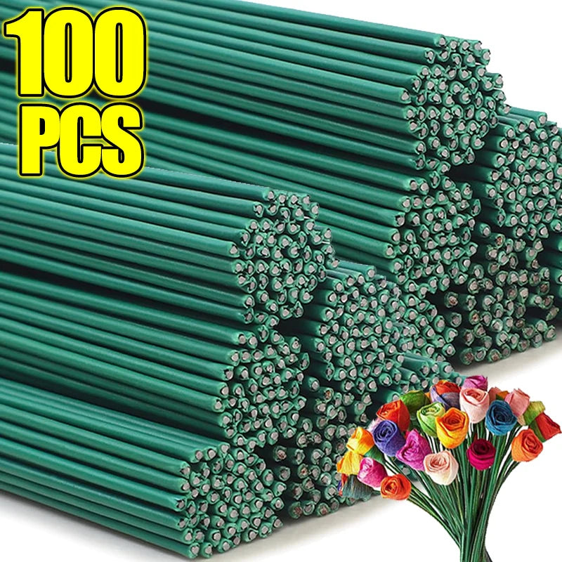 50-100Pcs Green Floral Wire Stems Flexible Iron For DIY Bouquets Flower Arrangement Crafting Supplies Wedding Party Home Decor