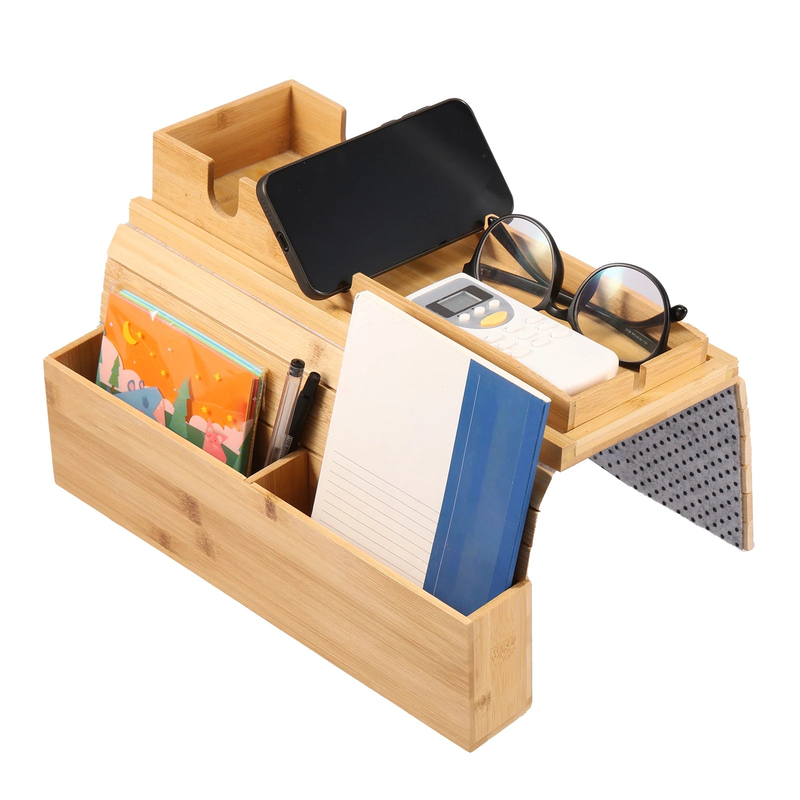 Couch Cup Holder Bamboo Wood Sofa Armrest Tray Foldable Sofa Cup Holder Anti-Slip Couch Arm Cup Holder Sofa Side Storage Tray