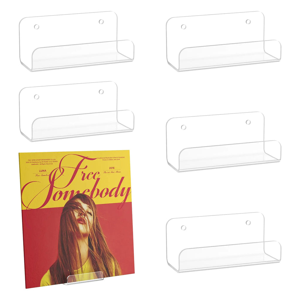 Upsimples 6 Pack CD Display Wall Mount Shelves 4" Vinyl Holder Record Storage Acrylic Floating Shelves Wall Decor Kids Books