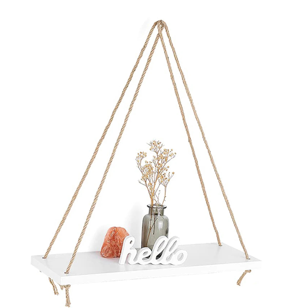 1PC Hanging Shelves for Wall Floating Shelves, Macrame Rope Triangle Shelf, Natural Light Reclaimed Wood, Farmho