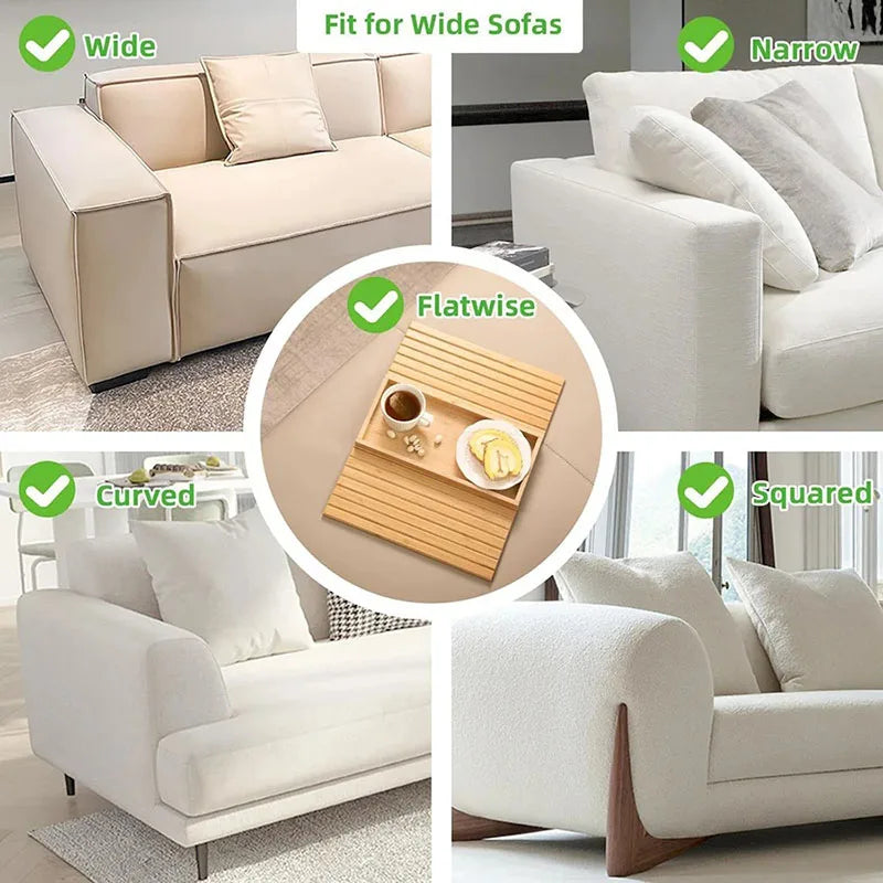 Couch Cup Holder Natural Anti-Slip Bamboo Sofa Armrest Tray Foldable Multifunctional Sofa Cup Holder for Cups Remote Control