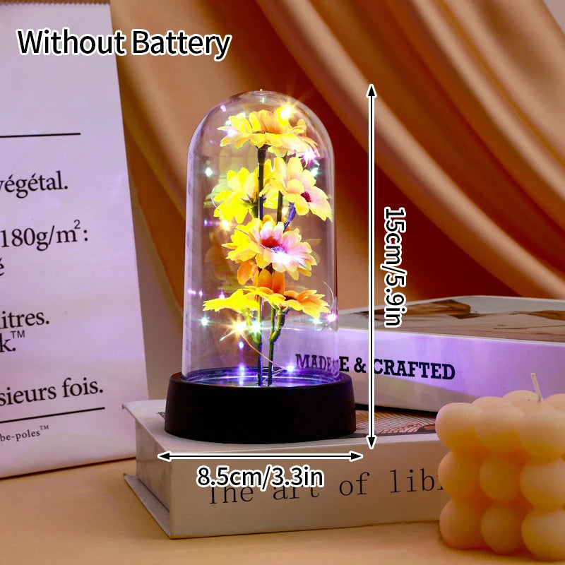 Artificial Rose Flowers Eternal Rose LED Light Foil Flower in Glass Cover Simulation Rose Flower Wedding Mother's Day Gifts