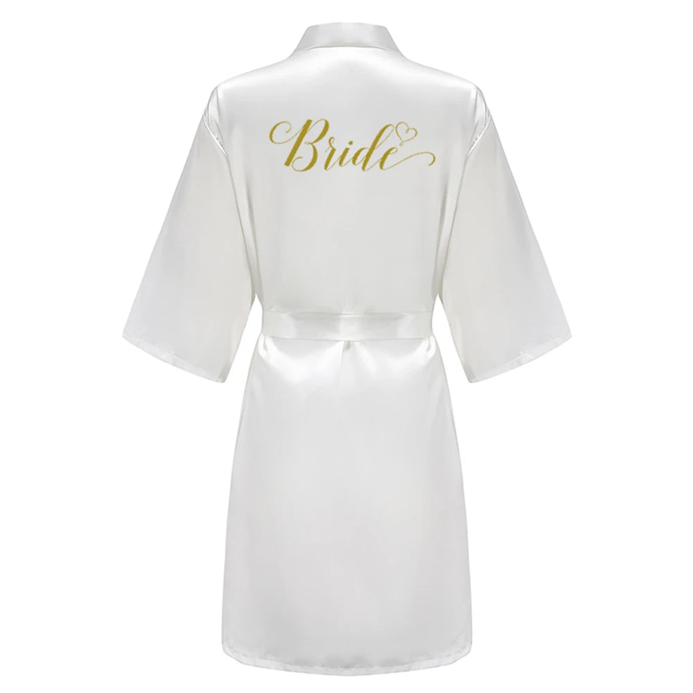 Wedding Party Team Bride Robe With Black Letters Kimono Satin Pajamas Bridesmaid Bathrobe SP003