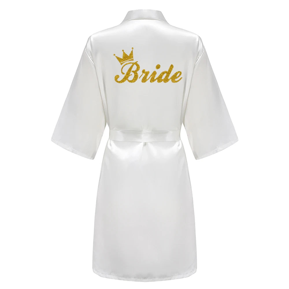 Wedding Party Team Bride Robe With Black Letters Kimono Satin Pajamas Bridesmaid Bathrobe SP003