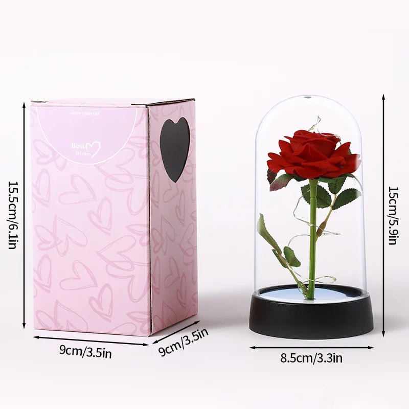 Artificial Rose Flowers Eternal Rose LED Light Foil Flower in Glass Cover Simulation Rose Flower Wedding Mother's Day Gifts