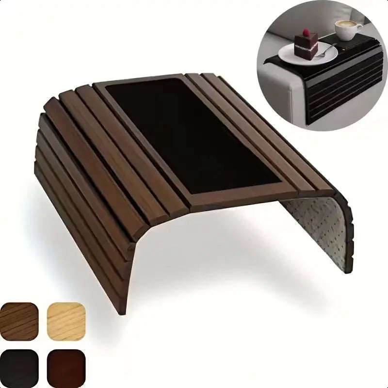 Couch Cup Holder Bamboo Wood Sofa Armrest Tray Foldable Sofa Cup Holder Anti-Slip Couch Arm Cup Holder Sofa Side Storage Tray