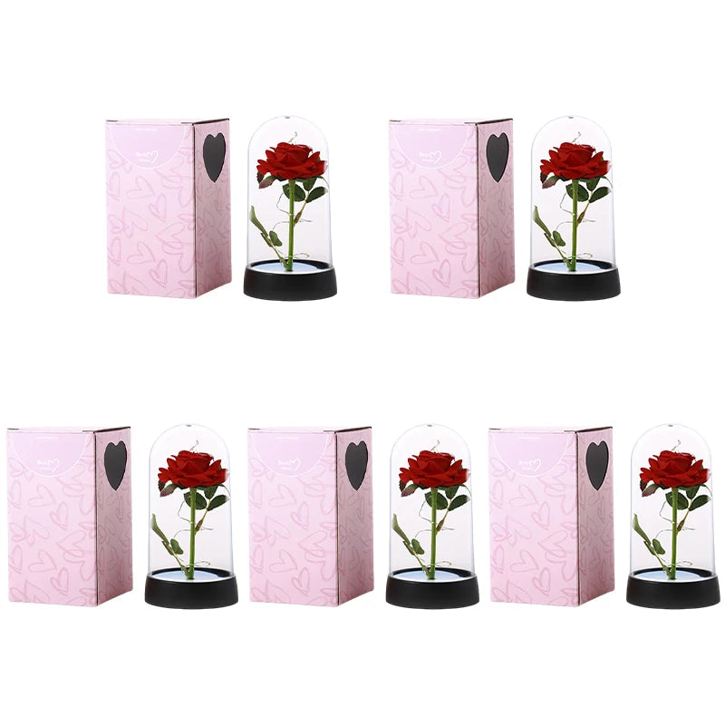 Artificial Rose Flowers Eternal Rose LED Light Foil Flower in Glass Cover Simulation Rose Flower Wedding Mother's Day Gifts