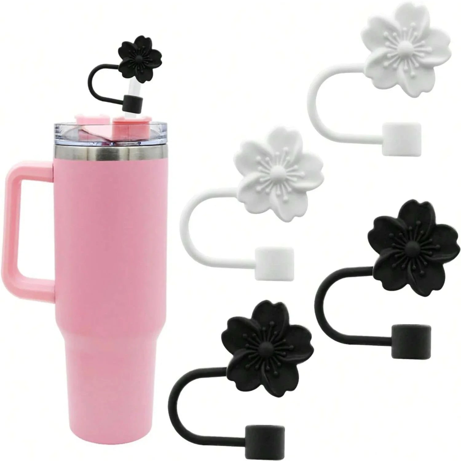 Begonia Flower Straw Cover Cap for Stanley Cup 10mm Silicone Straw Tips Lids Reusable Dust-Proof Straw Topper for Party Decor