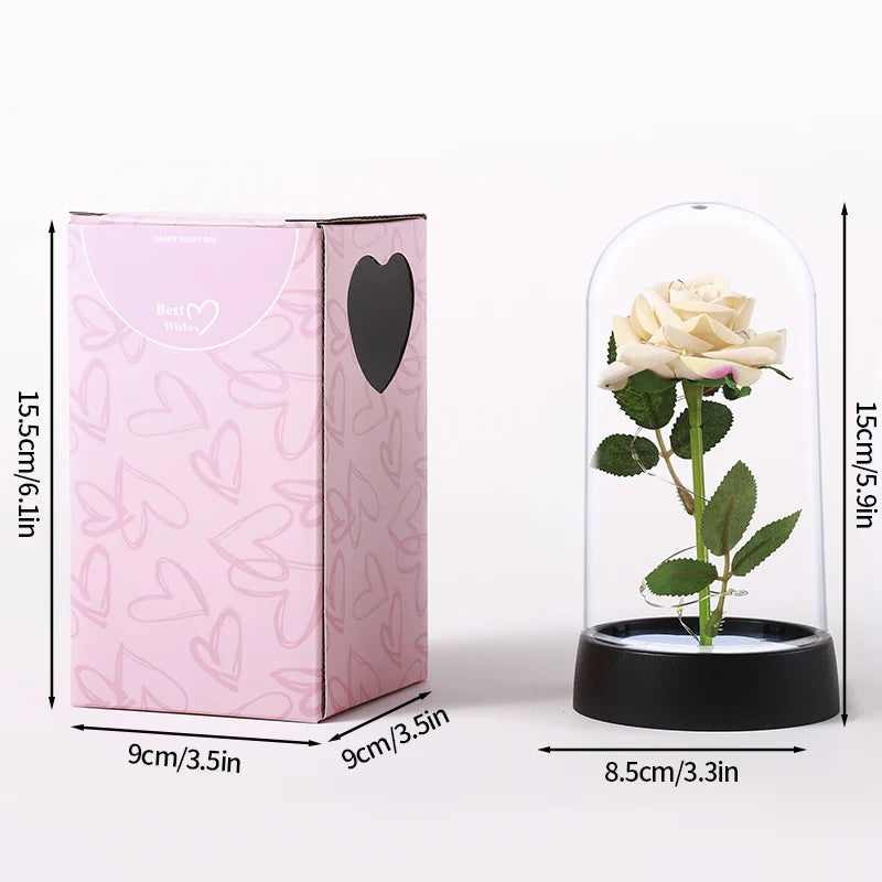Artificial Rose Flowers Eternal Rose LED Light Foil Flower in Glass Cover Simulation Rose Flower Wedding Mother's Day Gifts