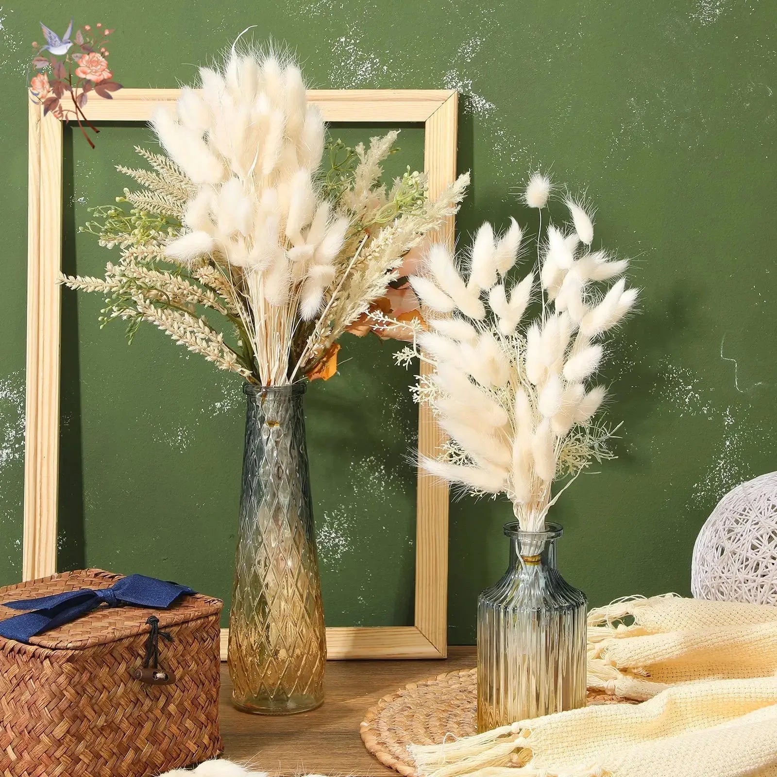50Pcs Fluffy Bunny Rabbit Tail Grass Dried Flowers Bouquet Wedding Christmas Decor Natural Pampas Boho Home Autumn Decoration