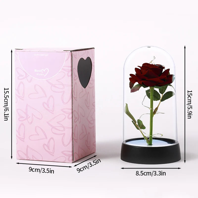 Artificial Rose Flowers Eternal Rose LED Light Foil Flower in Glass Cover Simulation Rose Flower Wedding Mother's Day Gifts