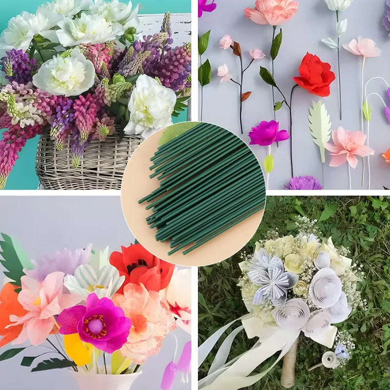 50-100Pcs Green Floral Wire Stems Flexible Iron For DIY Bouquets Flower Arrangement Crafting Supplies Wedding Party Home Decor