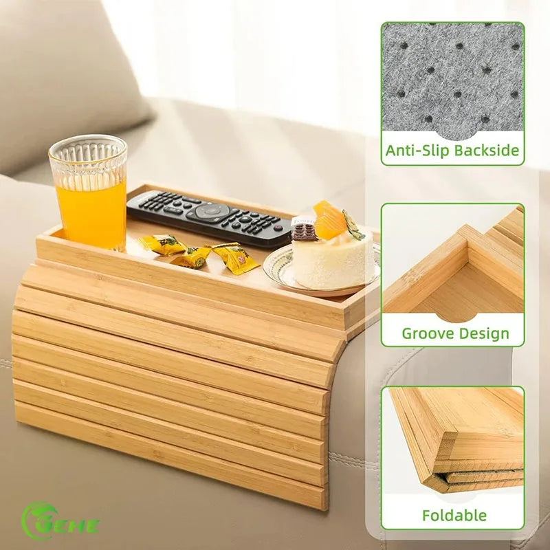 Couch Cup Holder Natural Anti-Slip Bamboo Sofa Armrest Tray Foldable Multifunctional Sofa Cup Holder for Cups Remote Control