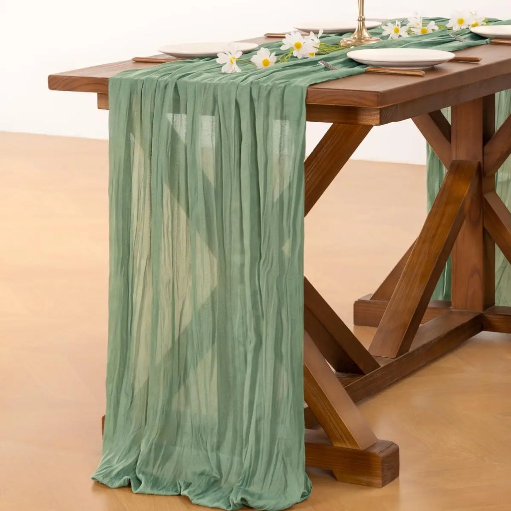 10Pcs CheeseCloth Table Runner, 40x270cm Boho Gauze Fabric Rustic Sheer TableRunner for Wedding Bridal Shower Party Banquet