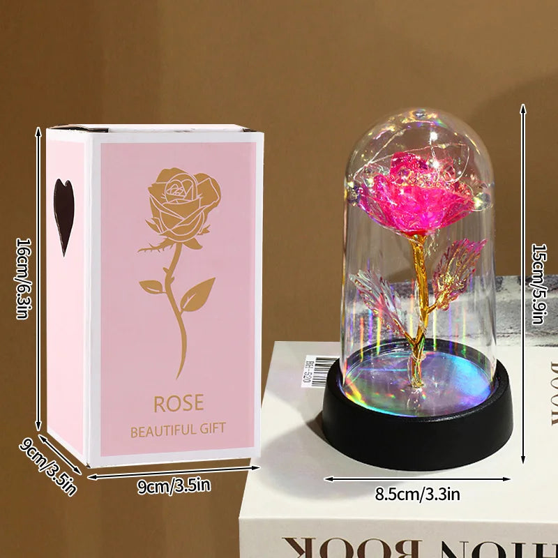Artificial Rose Flowers Eternal Rose LED Light Foil Flower in Glass Cover Simulation Rose Flower Wedding Mother's Day Gifts